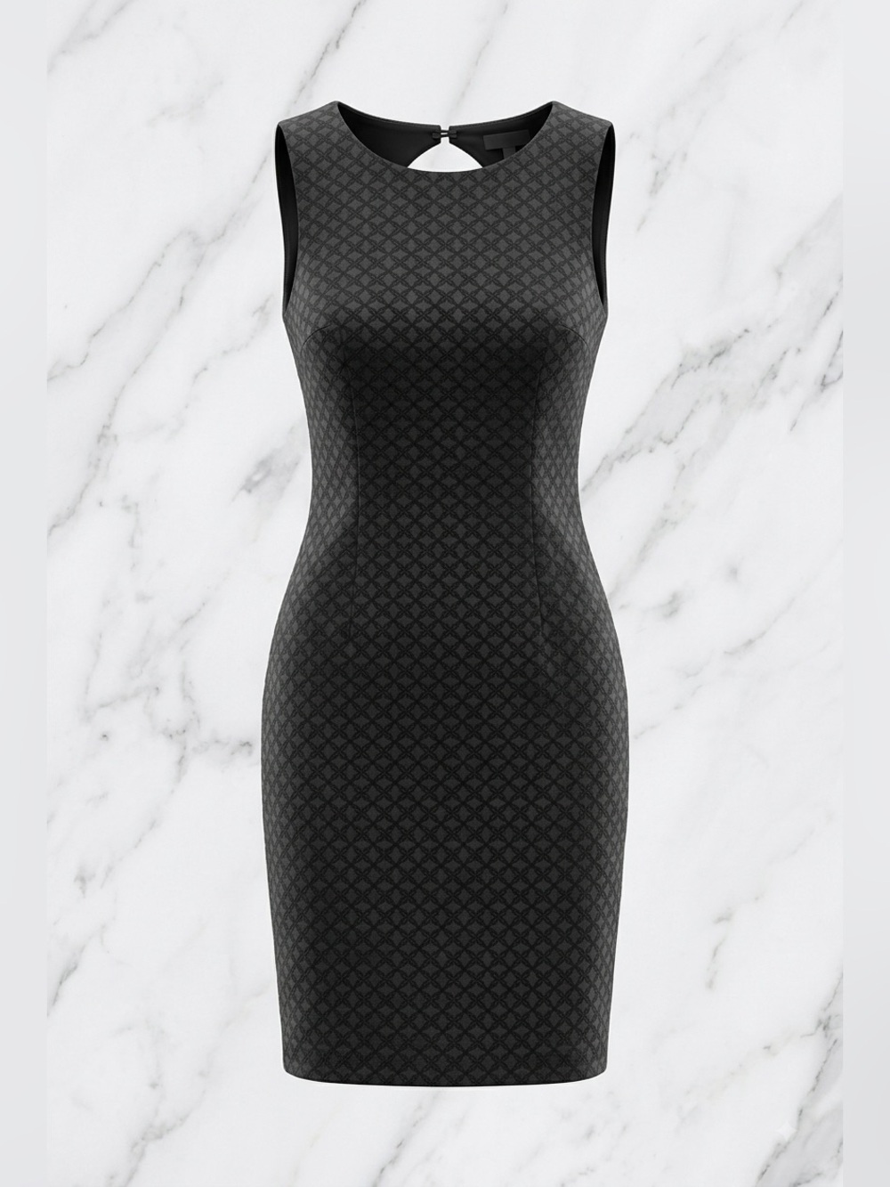 H&M Black Jacquard Sleeveless Open Back Cutout Sheath Dress Size 6
